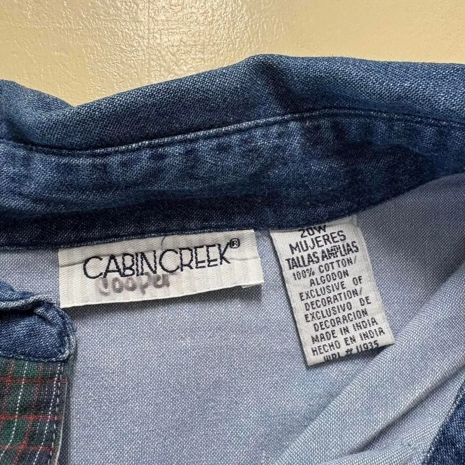 Vintage 90s Cabin Creek Women's 20W Embroidered Floral Denim Floral Button Up - Image 6