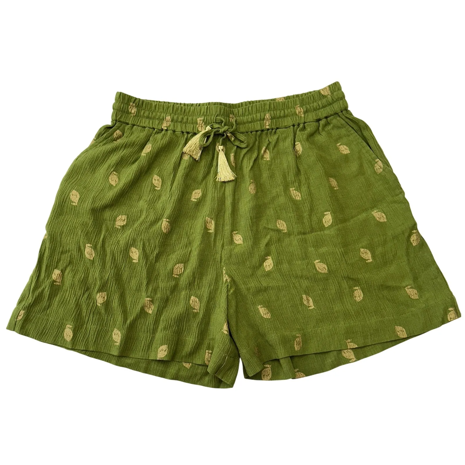 NWT Boden‎ Bembridge Short Gold Leaf Print Drawstring Waist Casual Green Women 4 - Image 2