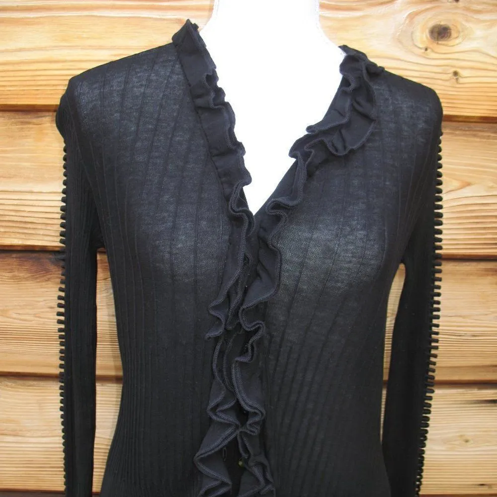 Anne Fontaine Ruffle Cardigan Knit Top Sweater Black Size 10 - Image 3