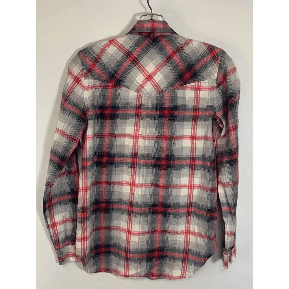 American Eagle Outfitters Women's Boyfriend Fit Tops Plaid Pearl Button Up XS - Image 9