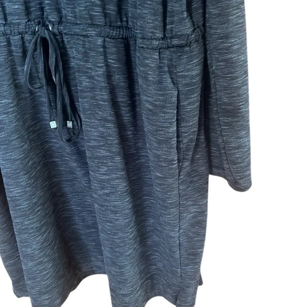 Black Hooded Drawstring gray pockets Hoodie long sleeve Dress - Image 3