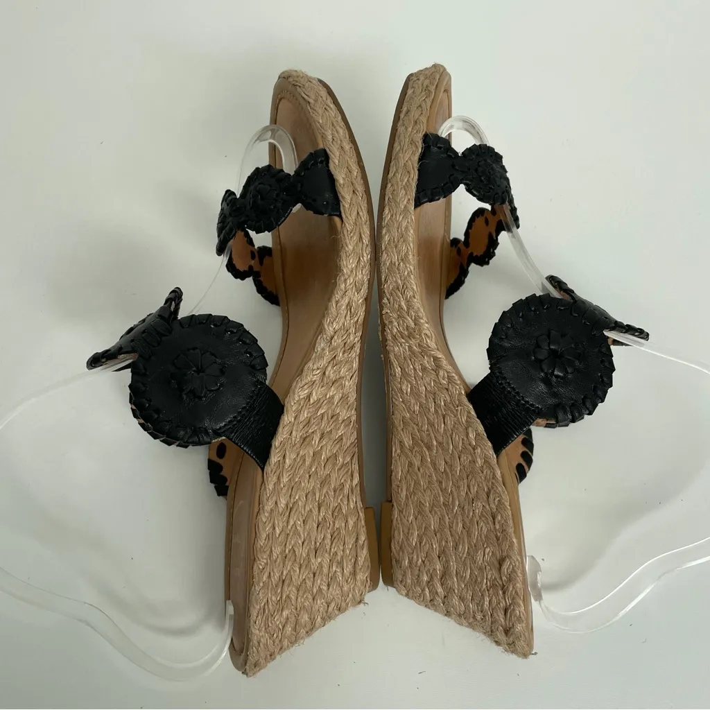 Jack Rogers Sandals Shelby Espadrille Wedge Slides Leather Medallions Black - Image 5