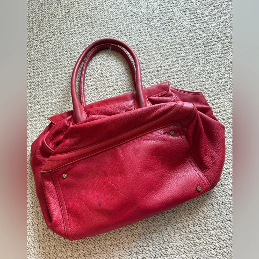 Tory Burch Edye Satchel Purse Shoulder Bag Red Leather Gold Classic Pebbled - Image 3