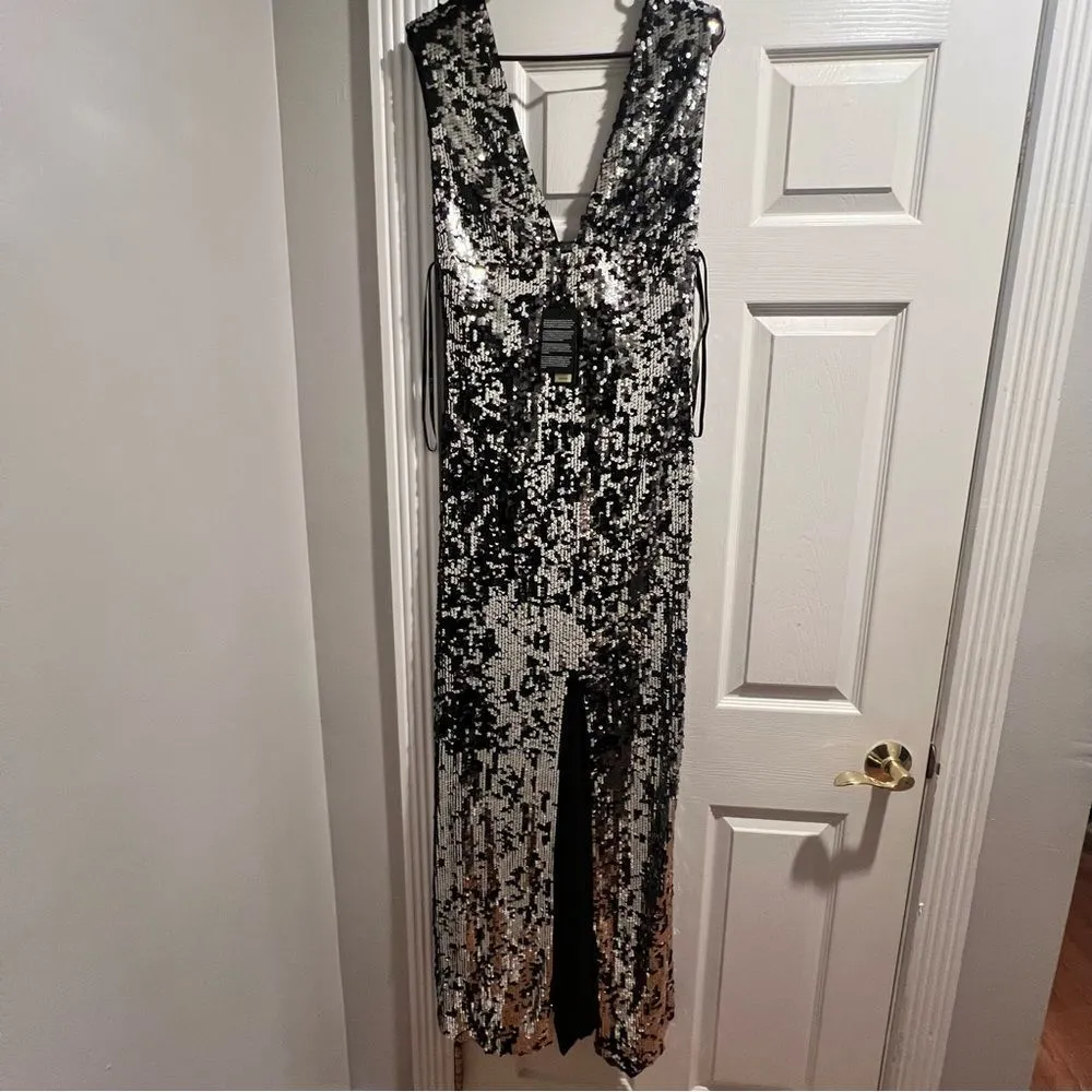 NWT Rachel‎ Zoe black and silver sequin maxi dress size 8 with front slit - Image 10