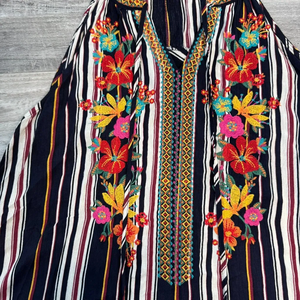 Savanna Jane Black Stripe Floral Embroidered Halter Style Top K27 - Image 2