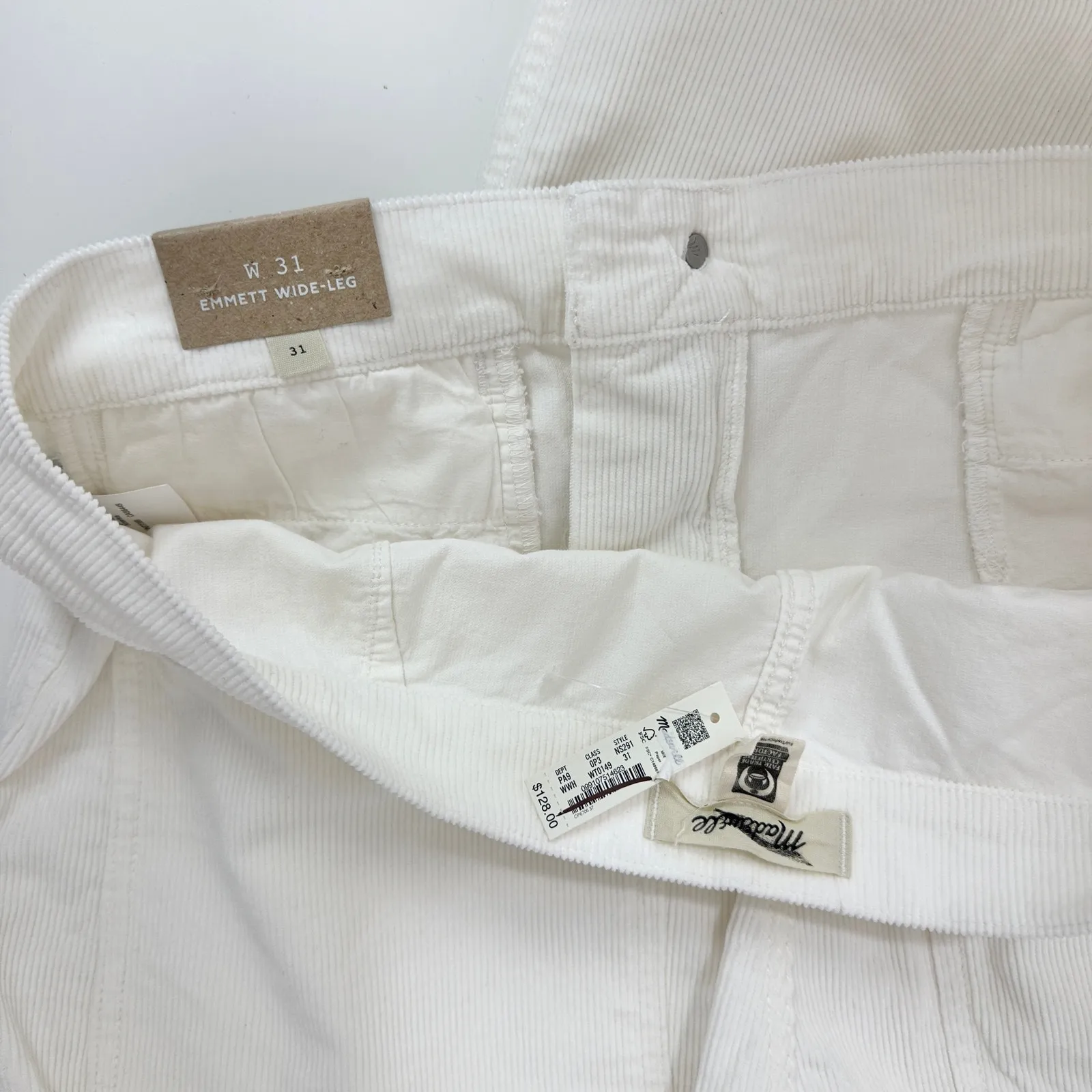 Madewell The Emmett Wide Leg Pant Corduroy Welt Pocket High Rise Ivory US 31 NWT - Image 12