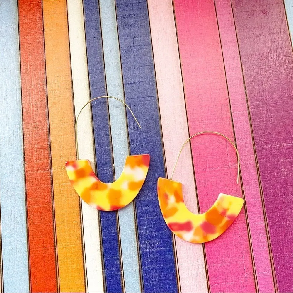 Crescent Orange & Yellow Tortoise Acrylic Earrings Yellow - Image 3