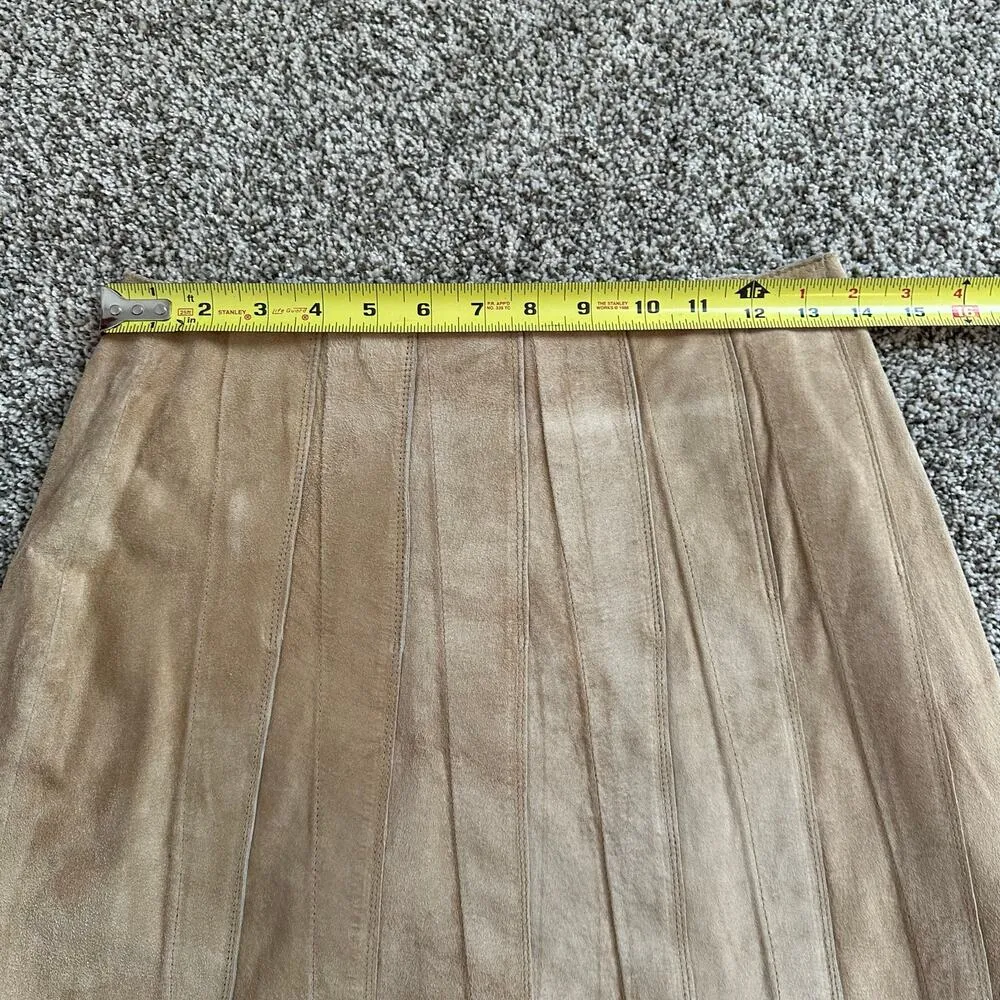 Suedessence tan genuine leather suede pleated midi skirt size 4 - Image 8