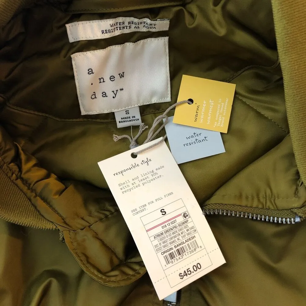 A New Day Womens Olive Green Water Resistant Bomber Jacket Size S - Image 5