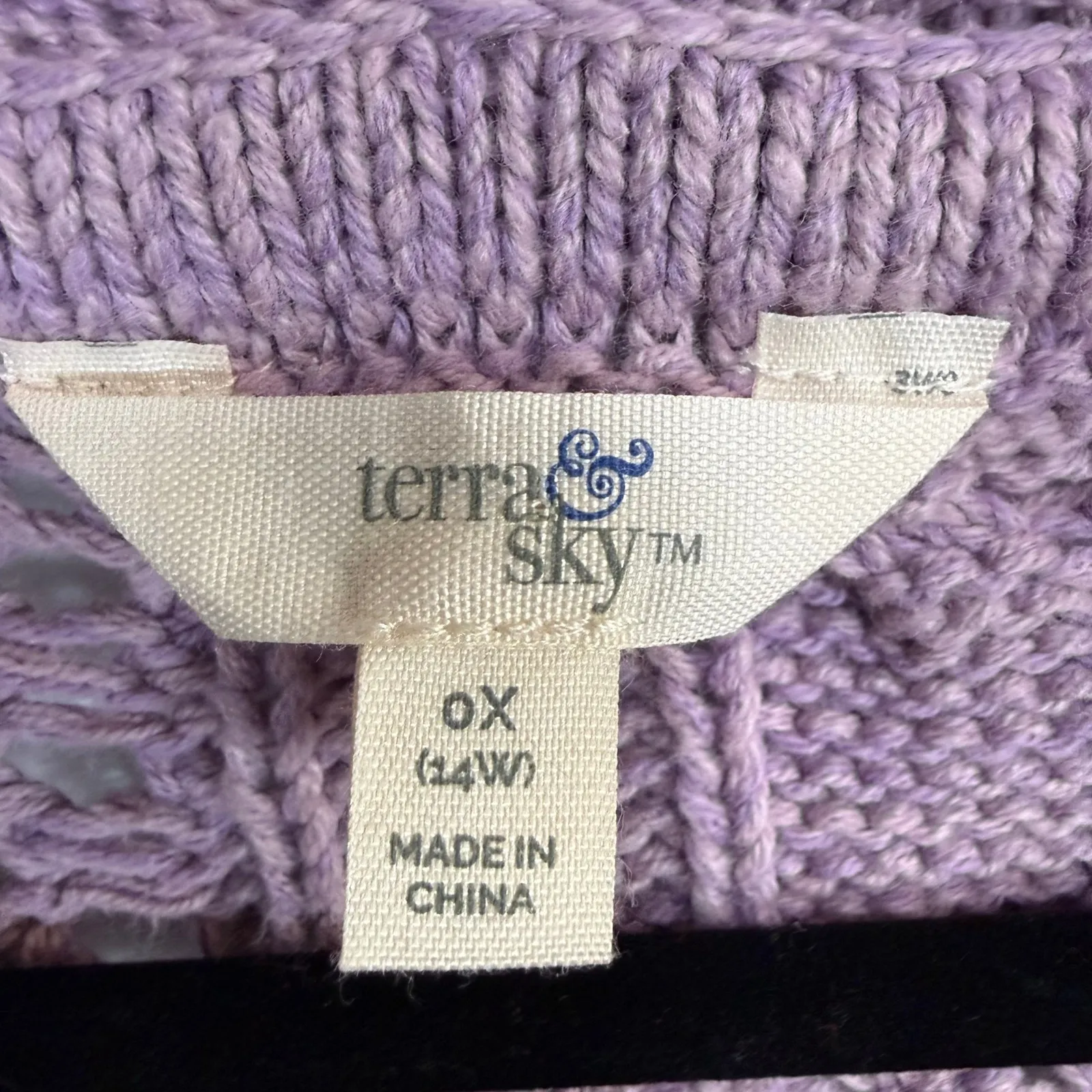 Terra & Sky OX Cardigan Pastel Purple Cable Knit Boho Granny Cozy Winter Layers - Image 6