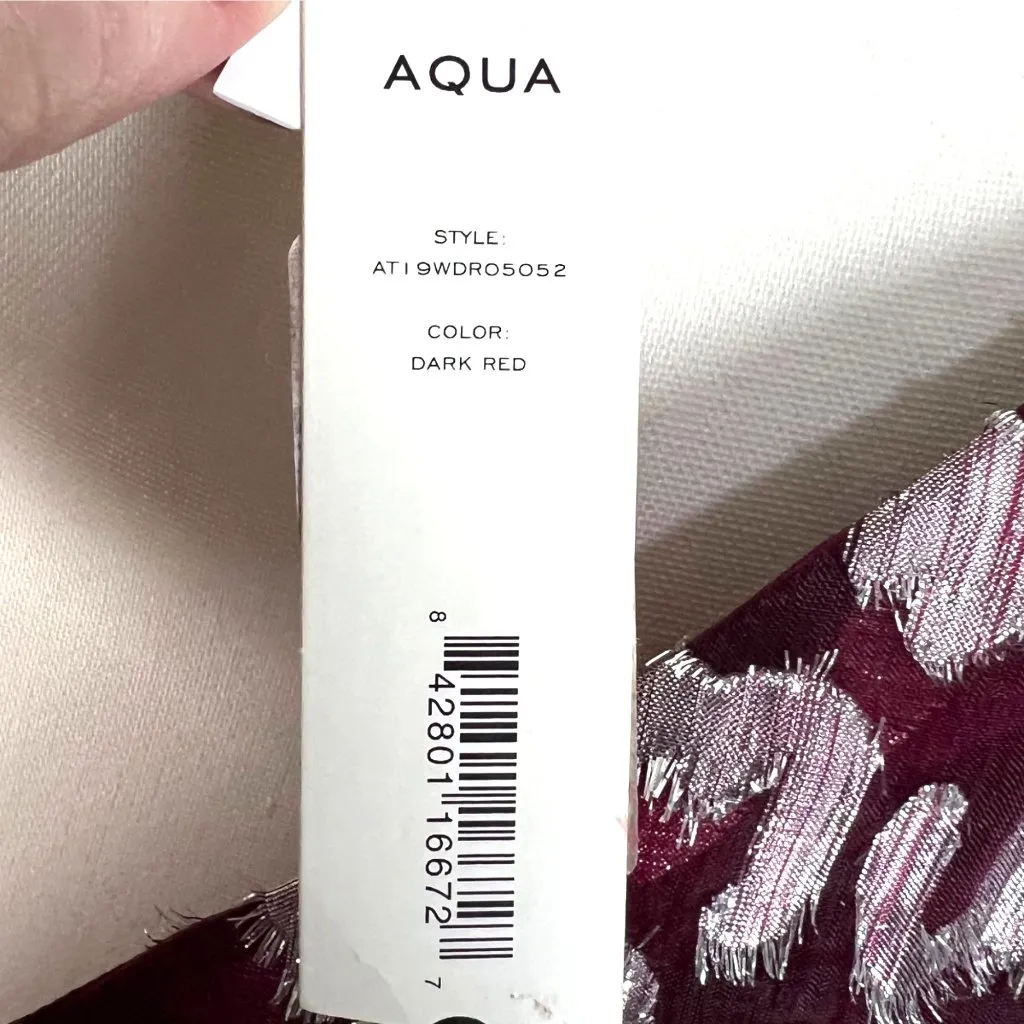 Aqua Metallic Leopard Print Dark Red Mini Dress Short Puff Sleeves Size M NWT - Image 11