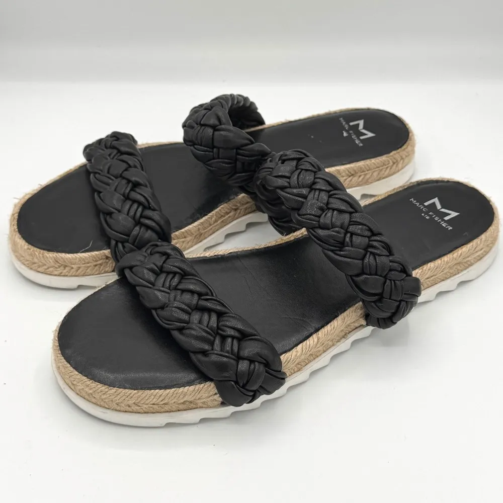 MARC FISHER LTD Jaimee Black Leather Braided Straps Espadrille Sandals Size 8.5 - Image 2