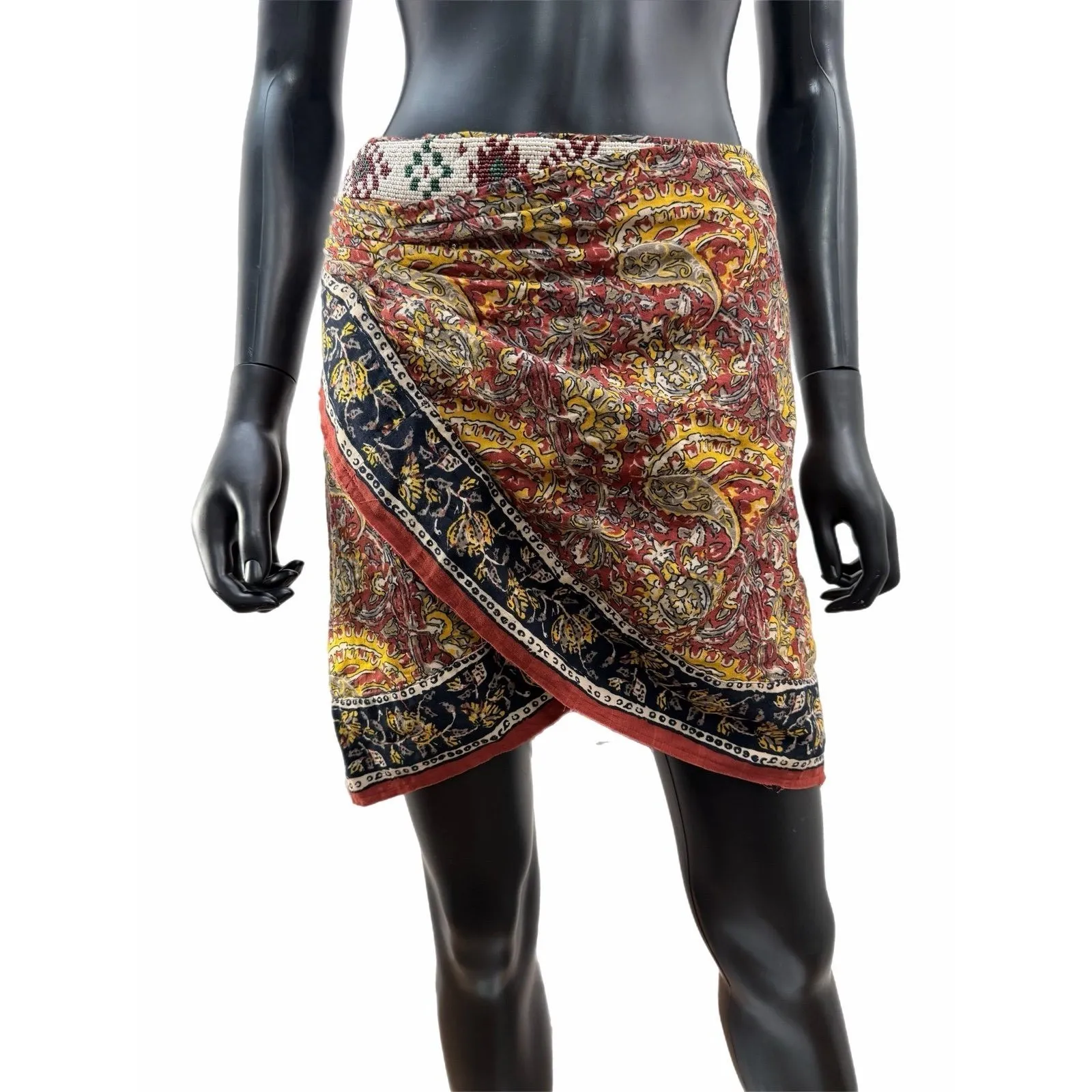 ZARA Mina Wrap Mini Skirt Paisley Boho Cotton Tie Waist Size S - Image 2
