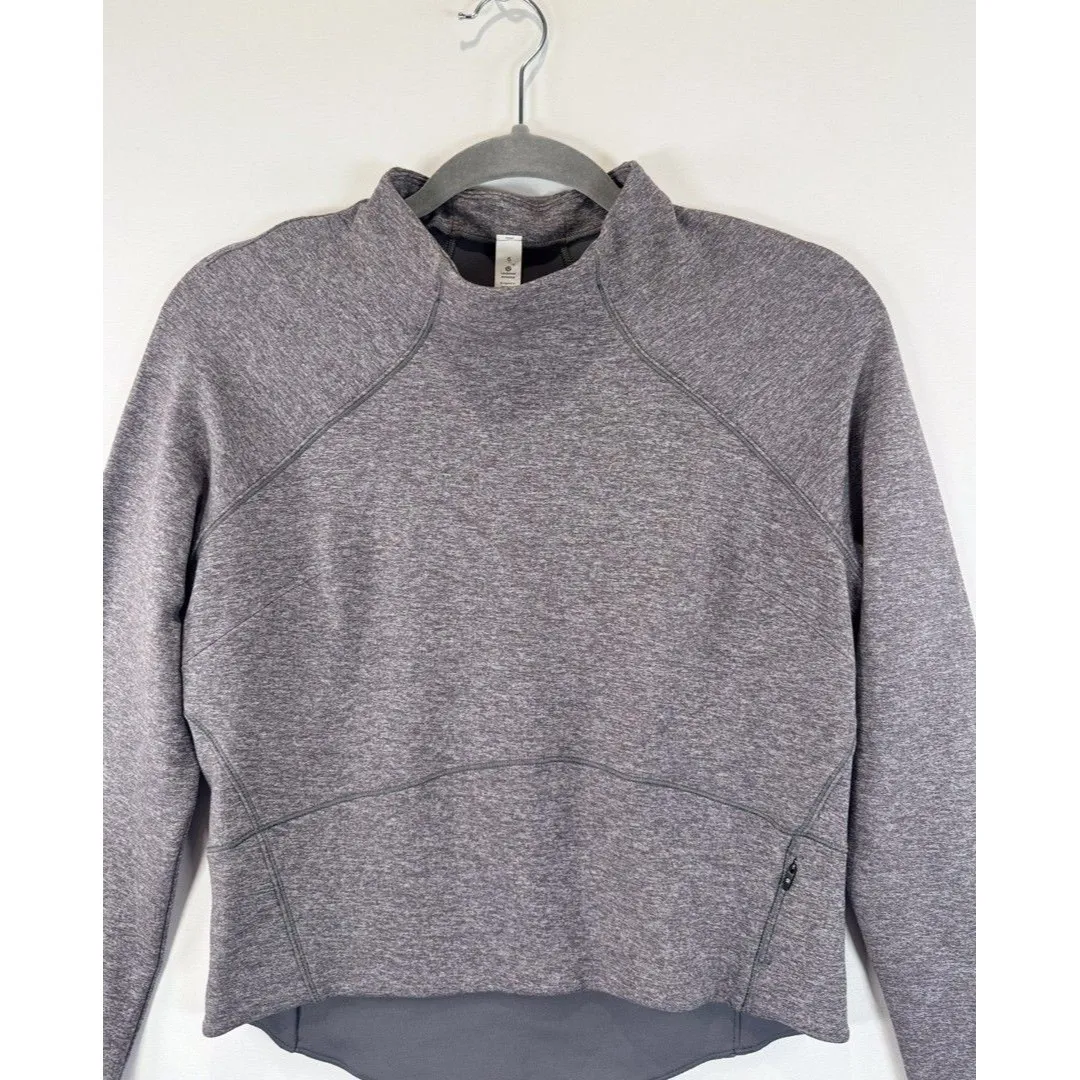 Lululemon Womens Top Gray Hill And Valley Mock Neck Cropped Long Sleeve Size 6 - Image 7