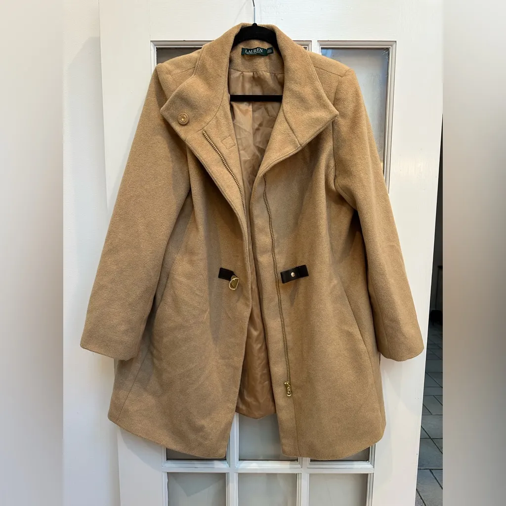 LRL Lauren Ralph Lauren Buckle-Front Walker Coat Wool Camel Color Size 12 Large - Image 5
