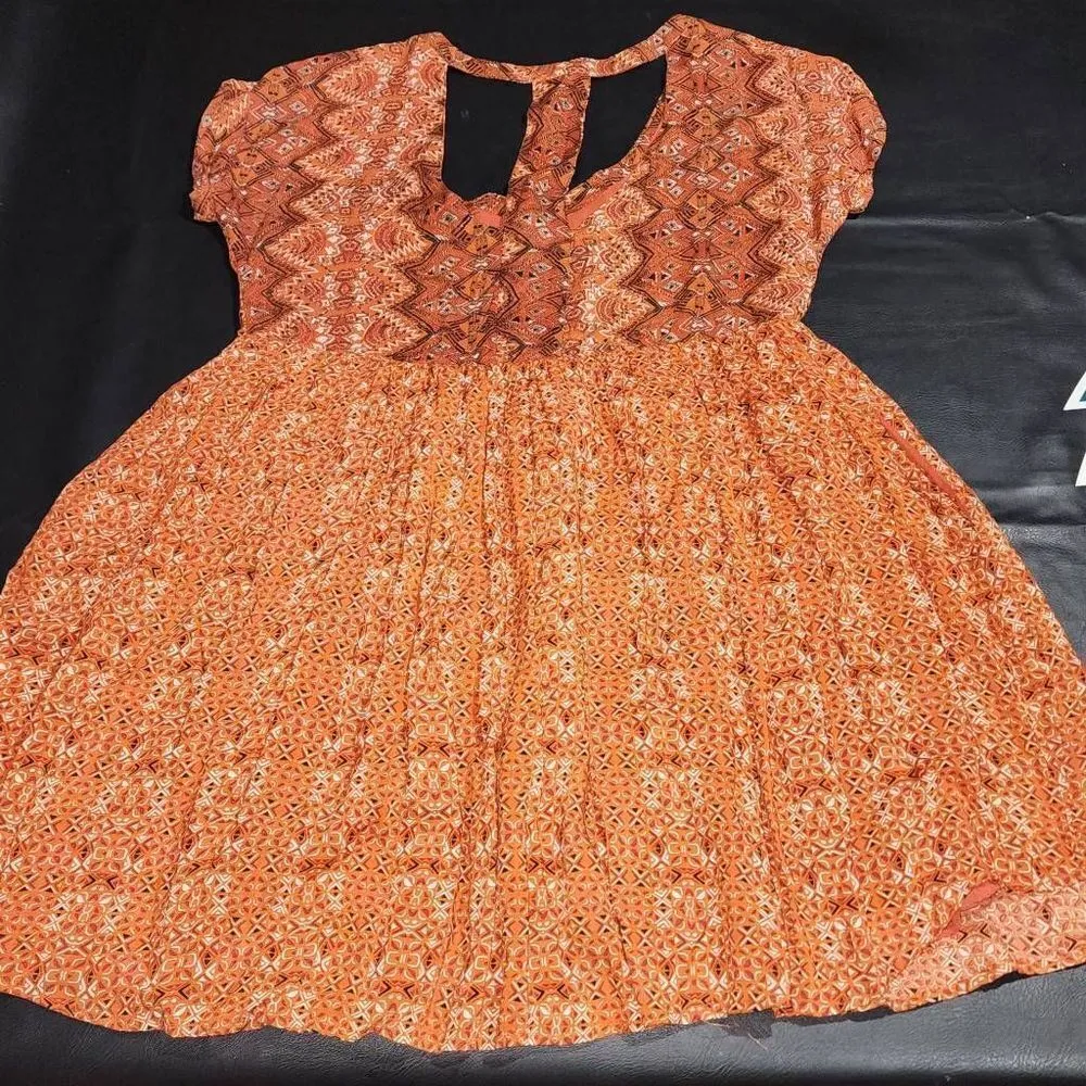 Free People Womens Orange Sundown Open Back Babydoll Dress Medium‎ - Image 2