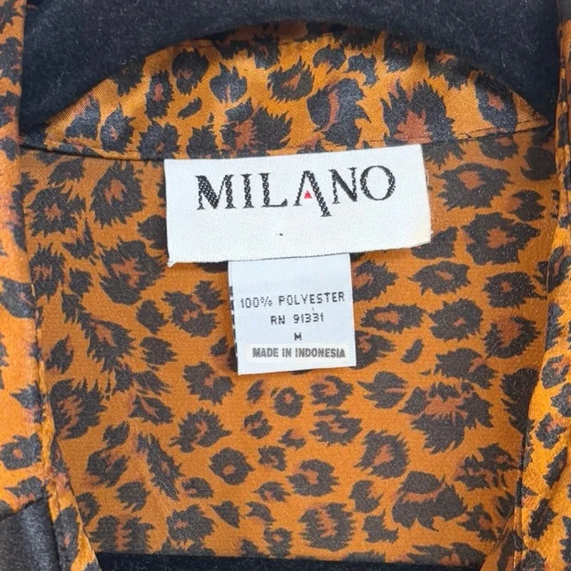 Milano Silky Leopard Blouse Animal Print Office Siren Collared Career Medium Brown - Image 6
