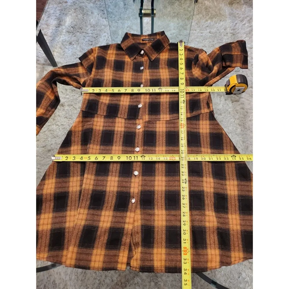 Shein Curve Women Black & Brown Collared Long Sleeve Knee Length Shirt Dress 0XL - Image 12