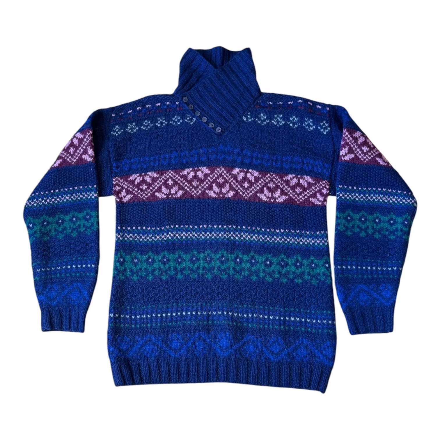 Vintage SKYR Shetland Wool Fair Isle Sweater Blue Purple Nordic Small to medium - Image 14