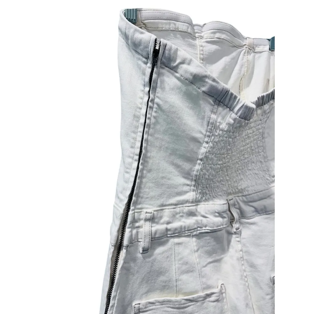 We The Free People NWOT Je Suis Pret Barrel Jumpsuit Size Large White Denim Zip - Image 8