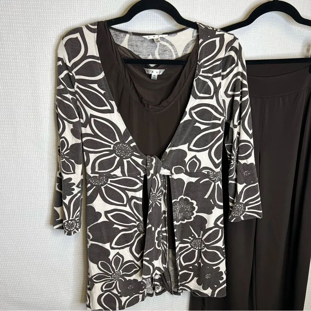 CAbi | Brown Top Pants Cardigan Shaw 4‎ Piece Set Tank 2000s VTG Y2K - Image 5