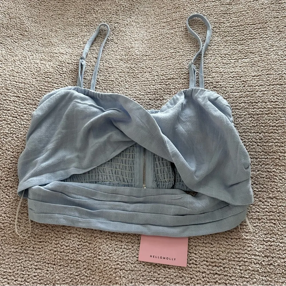 hello molly so particular linen blue criss cross crop top - Image 3