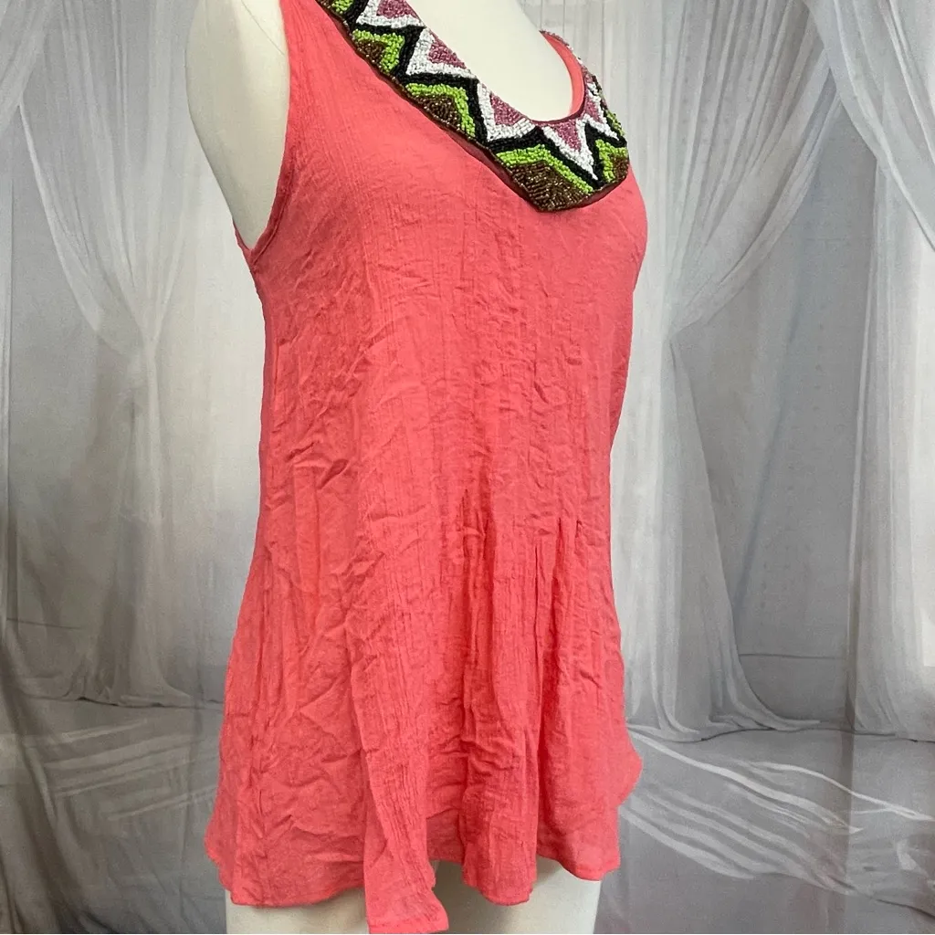 Wrangler Coral Crinkle Tank Top Beaded Scoop Neckline Western Sleeveless Y2K - Image 3
