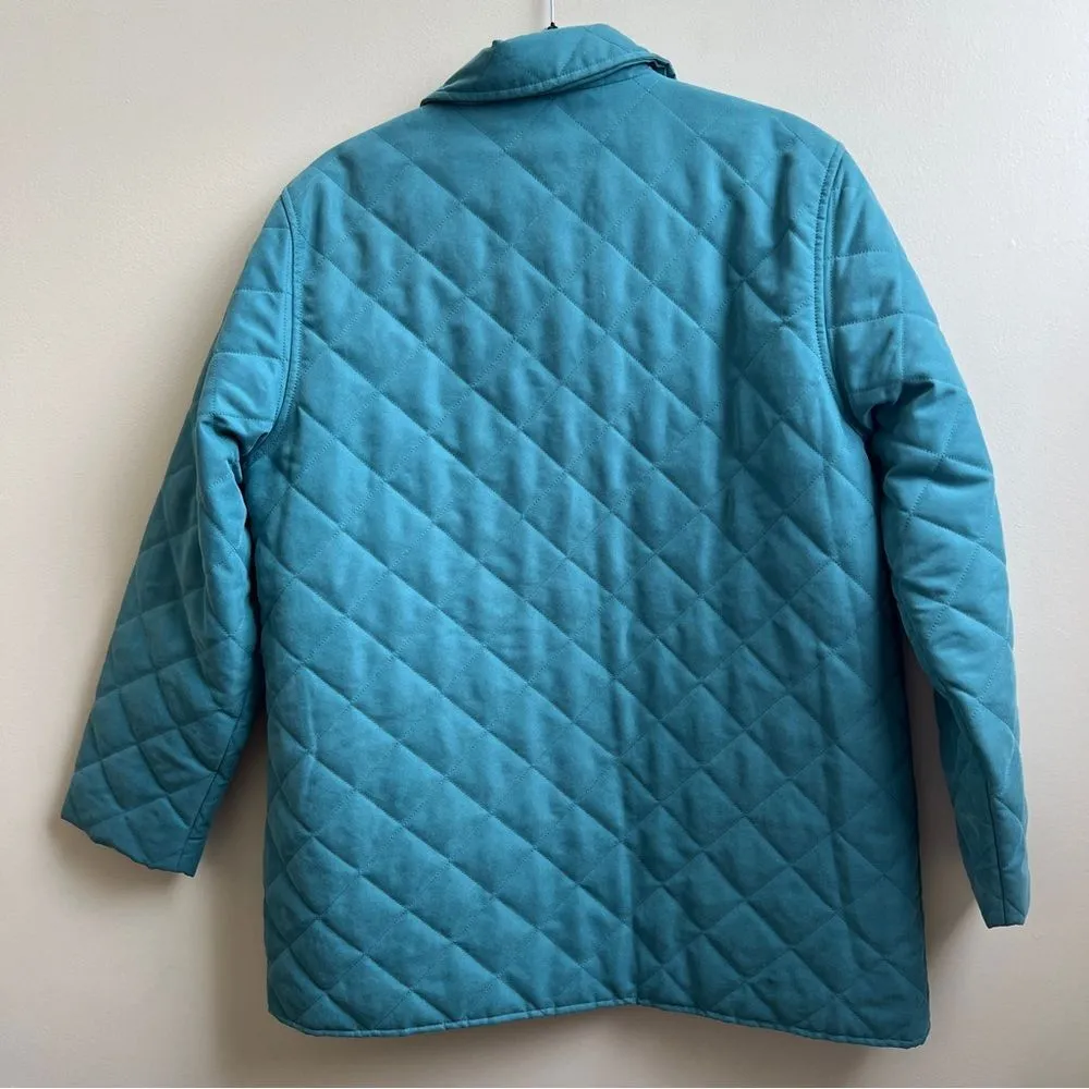 Orvis teal Blue Quilted Barn Coat Button Front Utility Jacket Size Large - Image 2