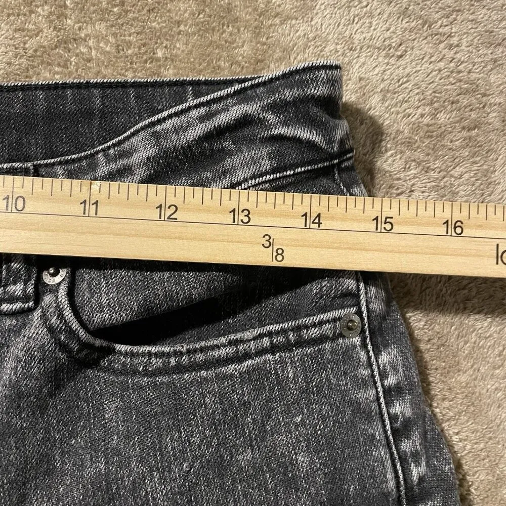 UNIQLO Jeans Juniors Sz 11 Wide Leg Black Acid Wash High Rise Cropped Pants Dark - Image 6