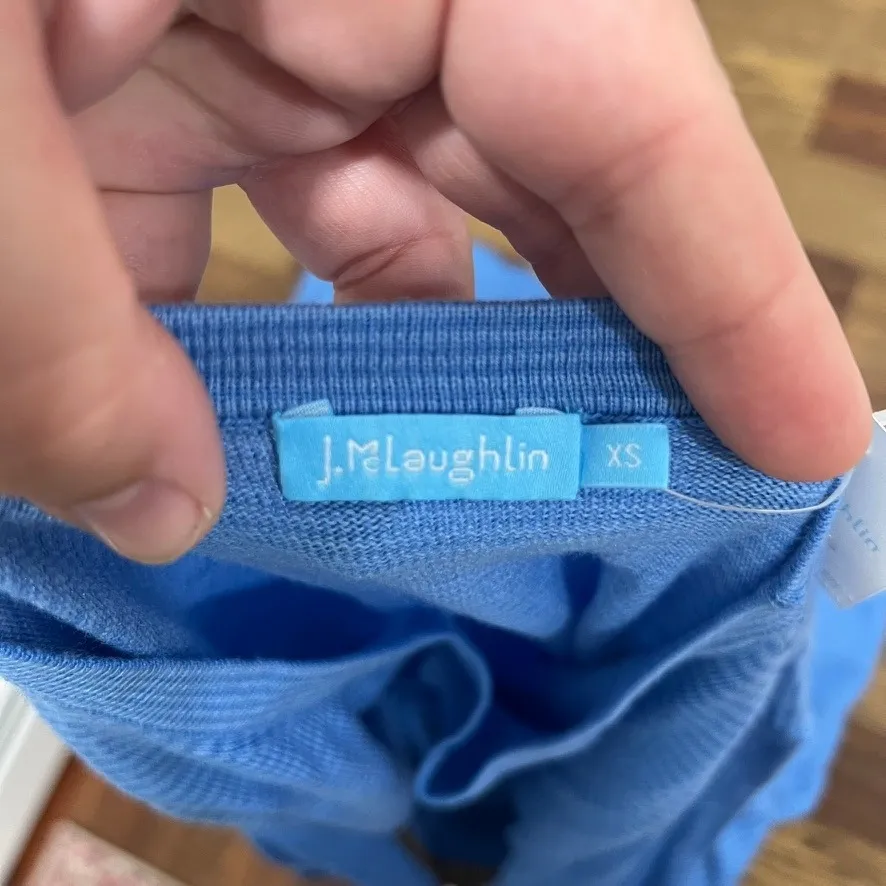 J‎ Mclaughlin Janie Sweater XS NWT $158 Stripe Button Crew Long Sleeve Knit Blue - Image 3