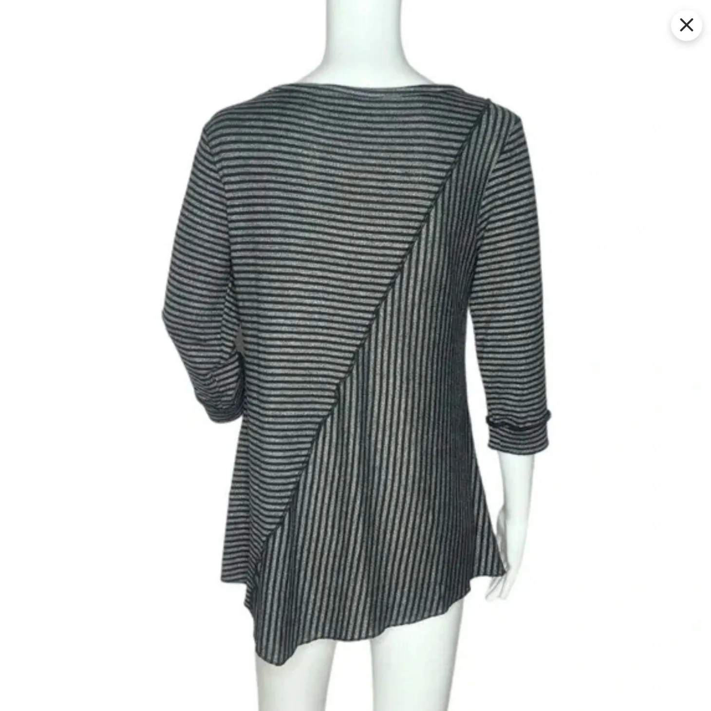 Onque Casual Blouse‎ Womens Small Striped Asymmetrical Knit Tunic Top Neutral Black - Image 4