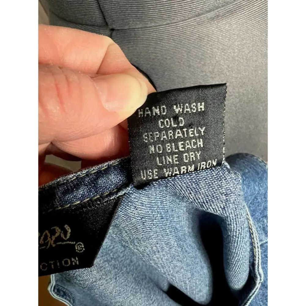 Jumper dress denim embroidered ribbon flowers 1990s - Image 10