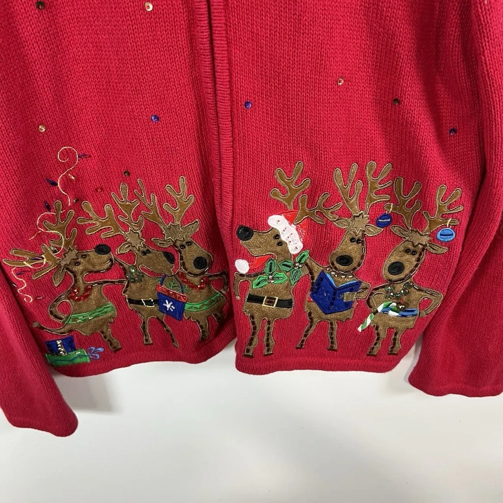 Vintage Tiara International Christmas reindeer full‎ zip sweater woman's size XL - Image 4