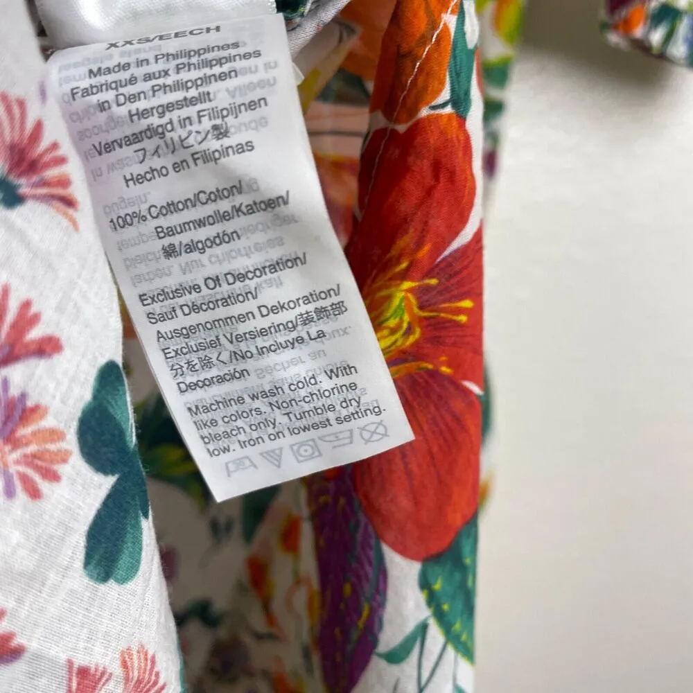 J Crew Ratti Island Popover Dress XXS Womens Multi Colorful Tie Neck Keyhole - Image 12