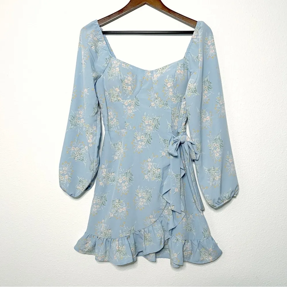 Lily Rose bustier ruffles wrapped floral blue mini dress size XS NWT - Image 2