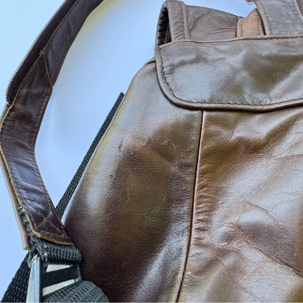 Vintage 90’s Genuine Leather Drawstring Backpack Brown - Image 13