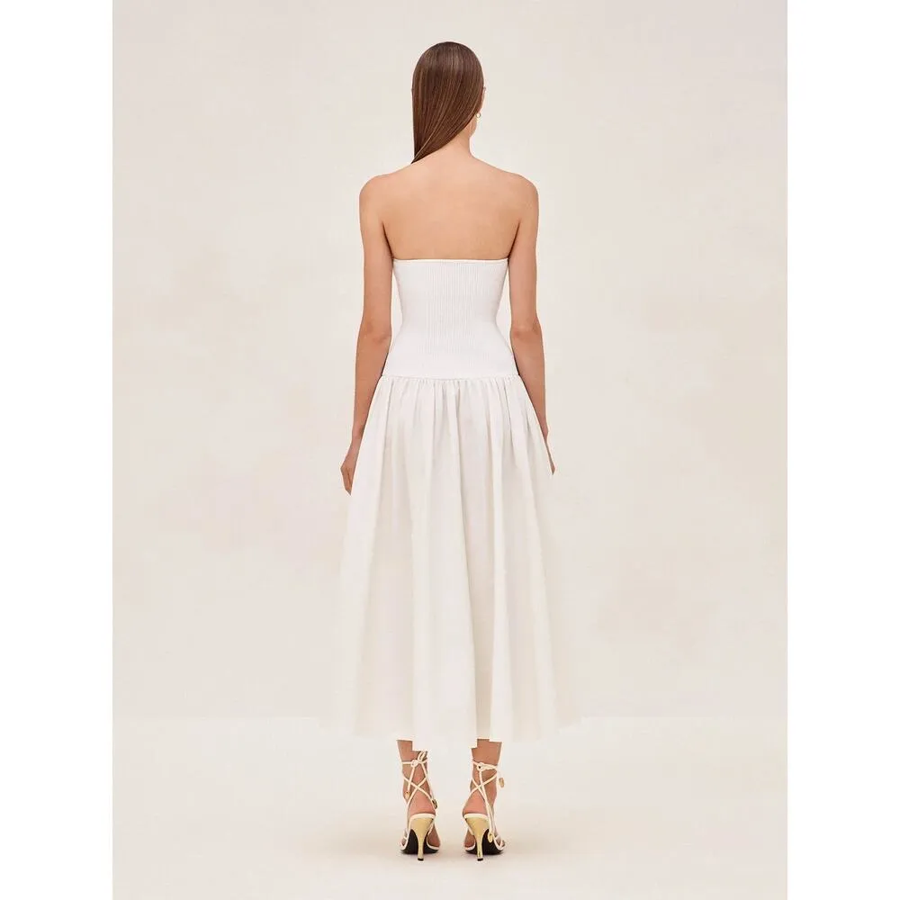 Alexis Kamali Dress stretch white midi aline bride bridal size large L - Image 3