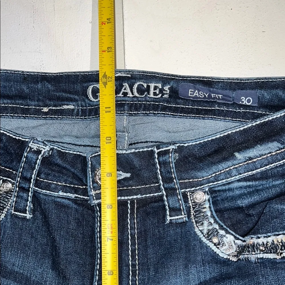 Grace Easy Fit Blue Boot Cut Jeans with Vintage Fade Embellished size 30 - Image 7