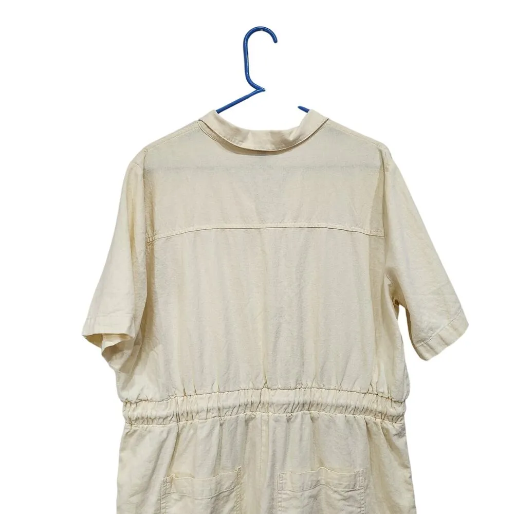Universal Thread Linen Blend Button Up Short Sleeve Romper Pale Yellow Size XL - Image 5