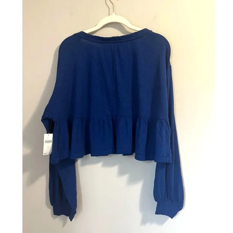 NWT Pilcro by Anthropologie Textured Babydoll Top Blue Cropped Women's sz. XS - Image 6