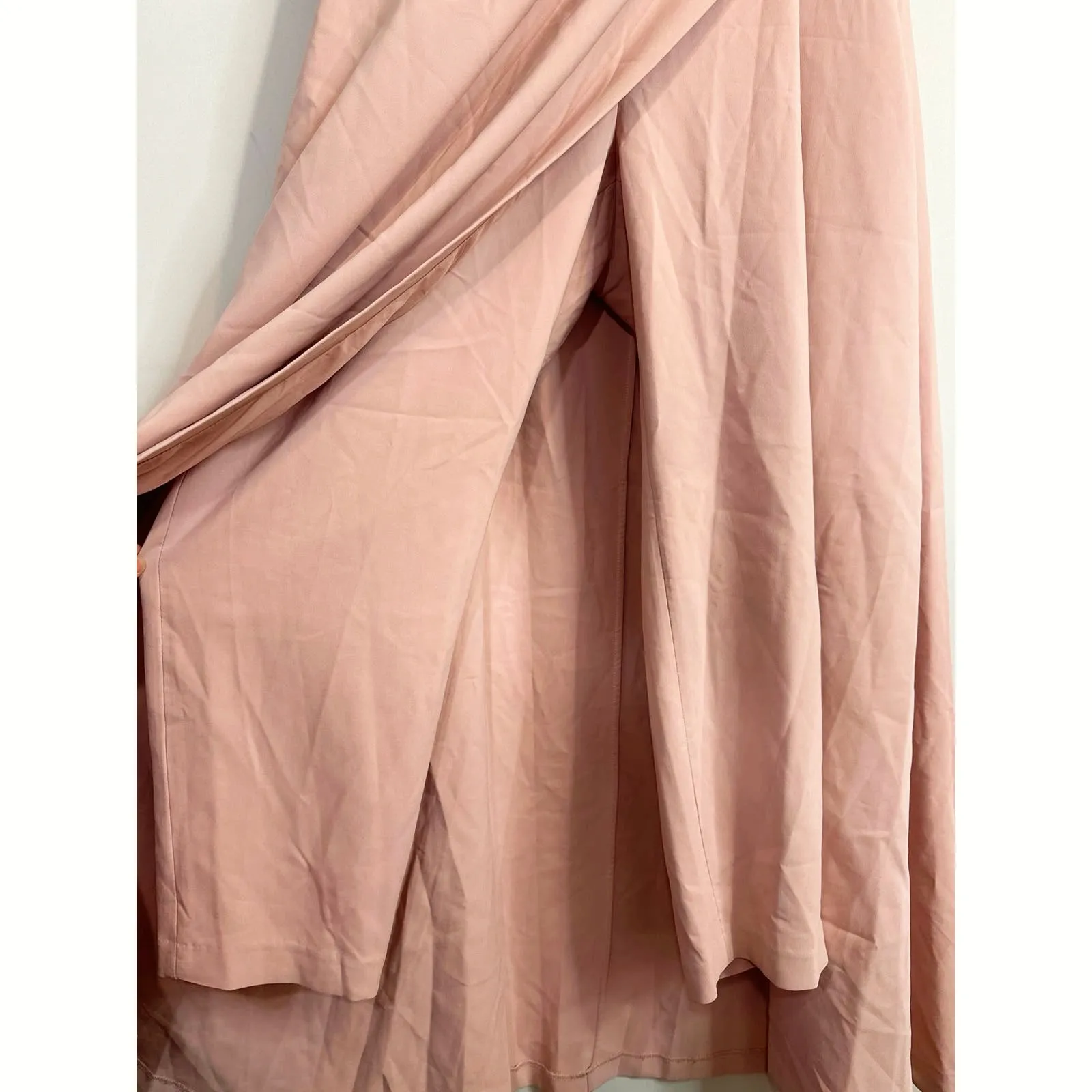 Kay Unger Pale Blush Bigou Shoulder Draped Jumpsuit Dress Stretch Crepe Size 12 Pink - Image 5