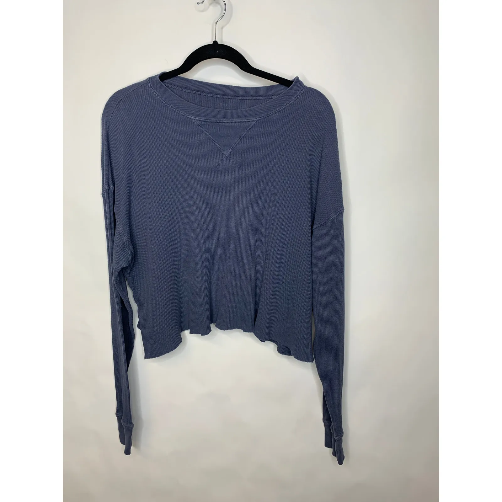 Blue Oversized Cropped Thermal Shirt Top ? Large - Image 5