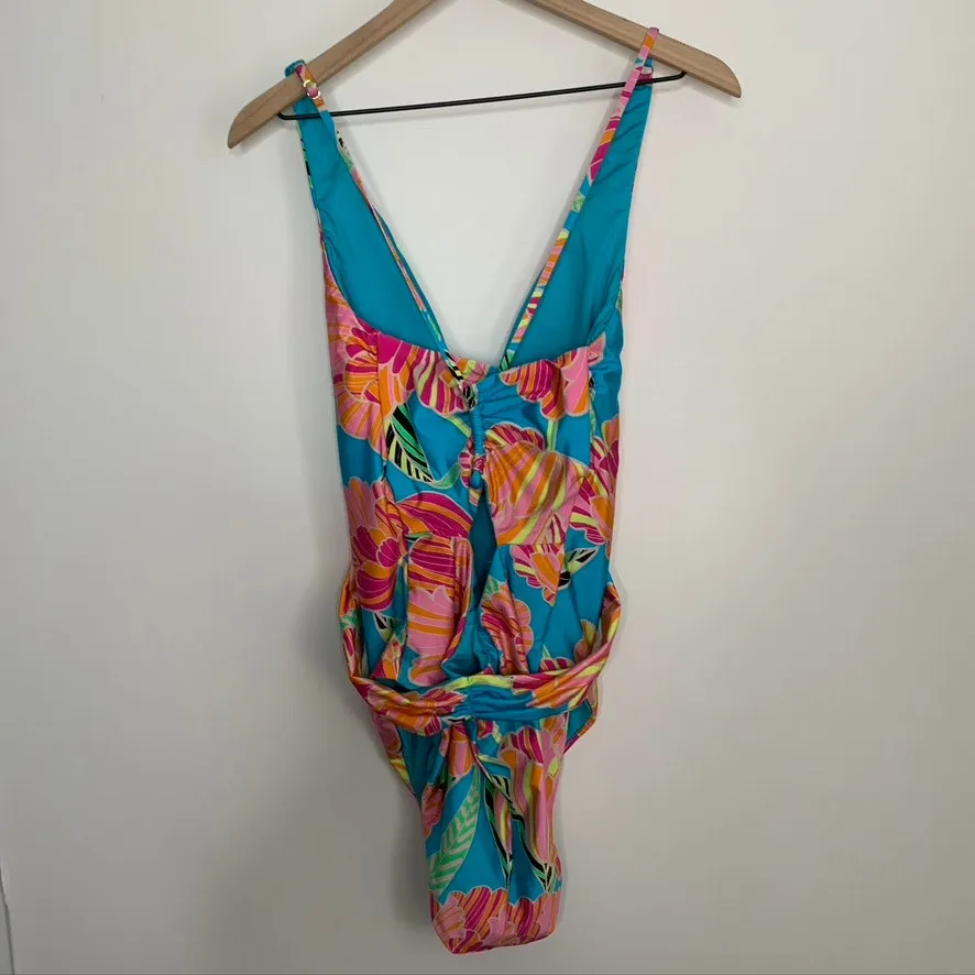 Trina Turk Poppy Plunge One-Piece Swimsuit BlueMulti Womens Size 14 3731035 - Image 3