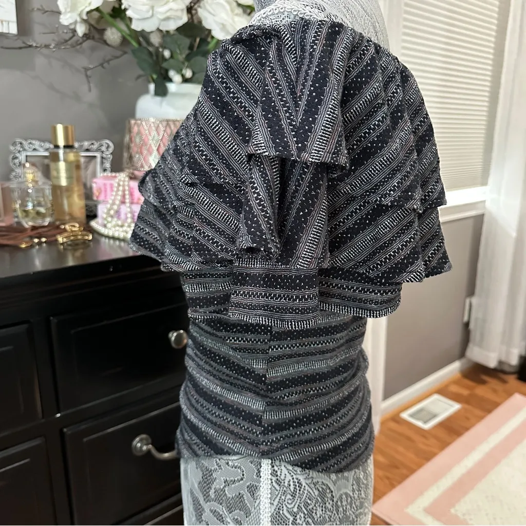 Free People Black Combo Off-Shoulder Ruffle Smocked Top | Size Large - Image 3