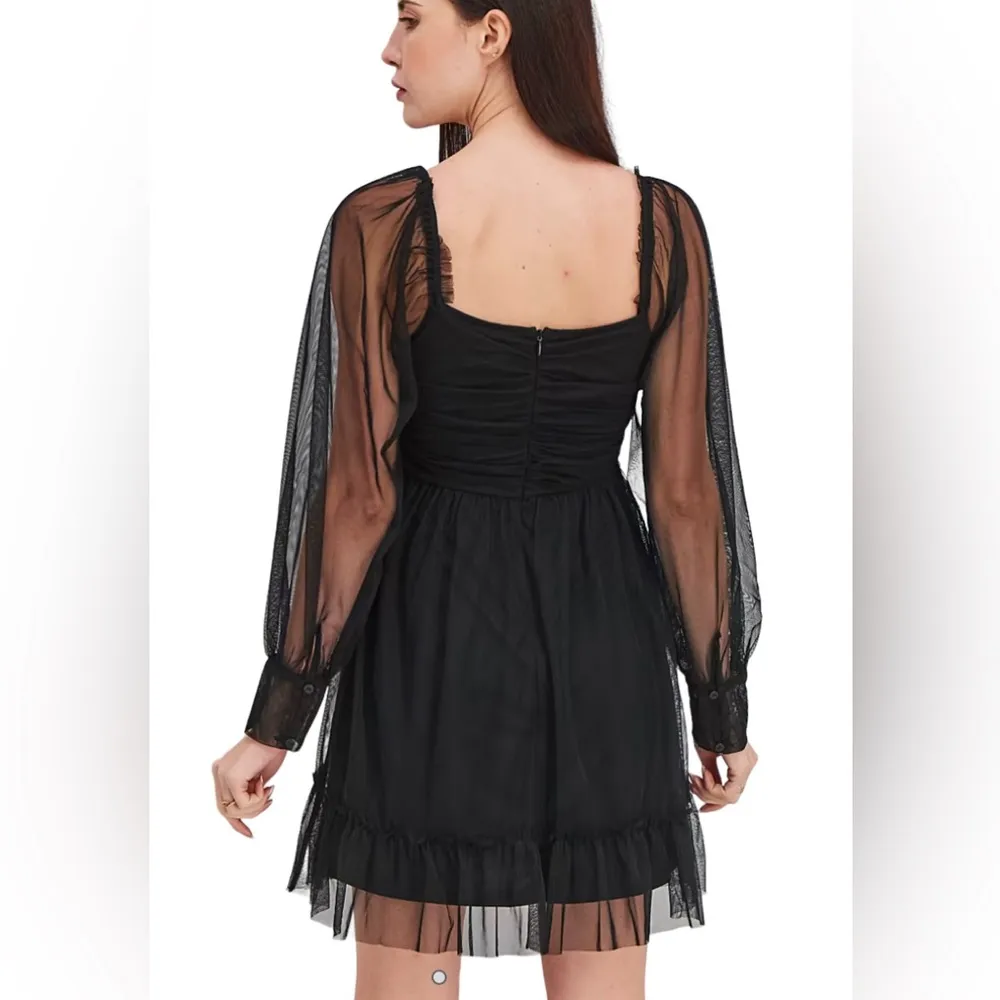 chinese dress ladies Eyelash Lace Bow Mini Dress in Black-swatch main image 1