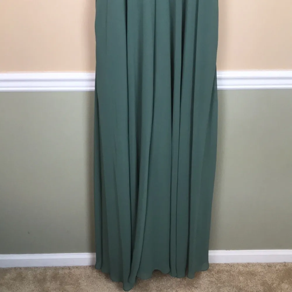 Azazie Women’s Pleated Eucalyptus Green Double Strap Sleeveless Bridesmaid Dress - Image 5