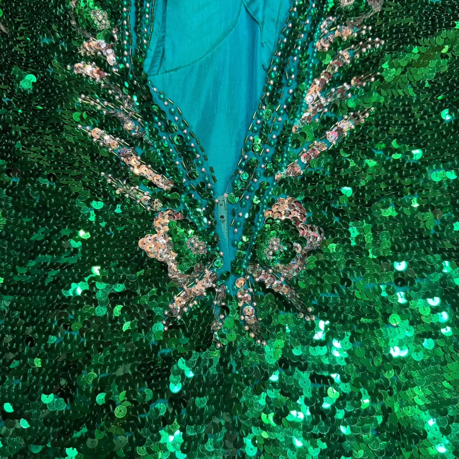 Sho Max VINTAGE 100% Pure Silk Sequin Dress Size Small Formal Green Gown Size M Size M - Image 16