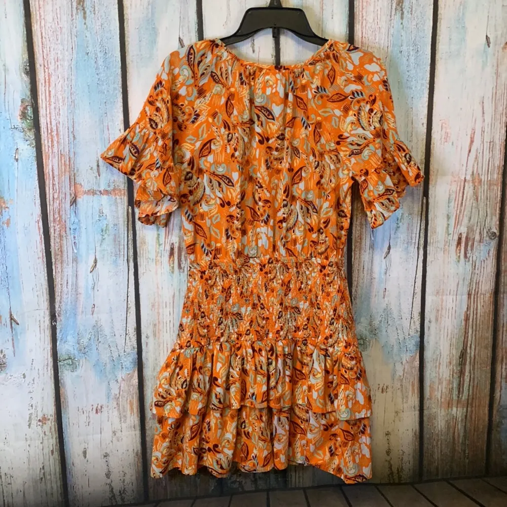 Aerie 100% Cotton Orange Floral Dress with Smocked Waistband Size S - Image 7