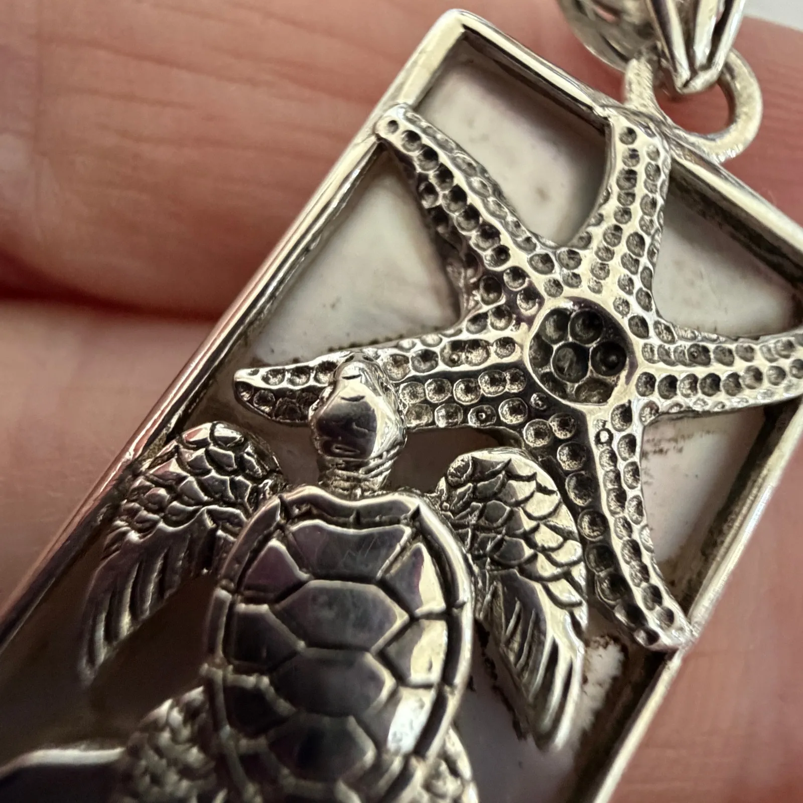 Sterling Silver Sea Turtle Mother of Pearl Starfish Pendant - Image 6