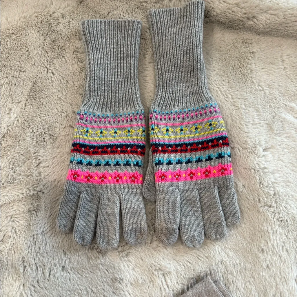 Pink Beret, Gloves and Gray Scarf Set - Image 4